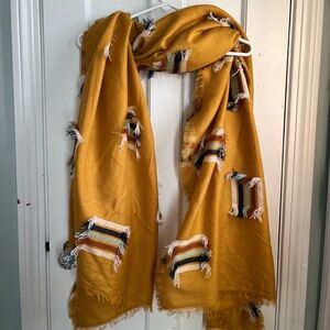 Madewell Rainbow Fringe-Stripe Scarf Wrap Boho Western Yellow Gold Mustard